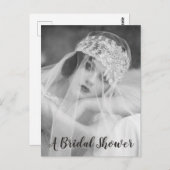 モノクロ フラッパースタイルのウェディングシャワー招待状 ポストカード (正面/裏面)