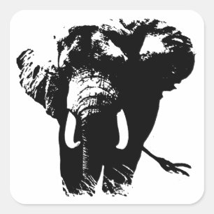 モノクロ ポップアート ゾウ スクエアシール