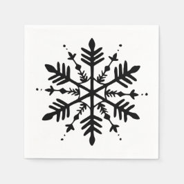 モノクロ ミニマルな雪の結晶のグラフィック スタンダードカクテルナプキン