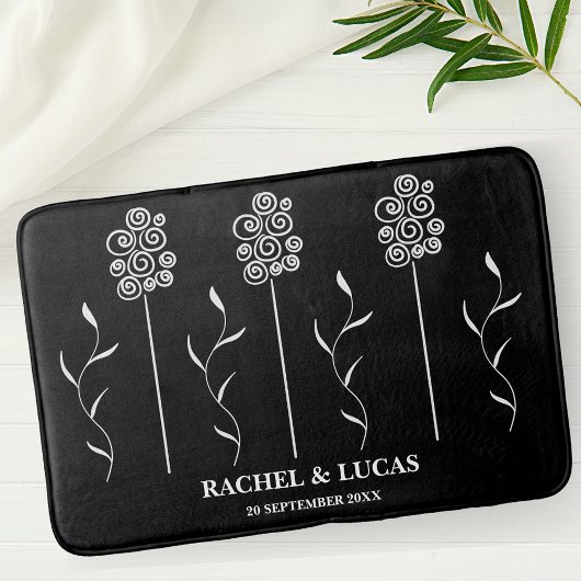 モノクロ ミニマル カーリー フラワー バスマット