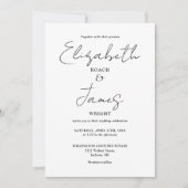 モノクロ ミニマル スクリプト フォト ウェディング 招待状 (正面)