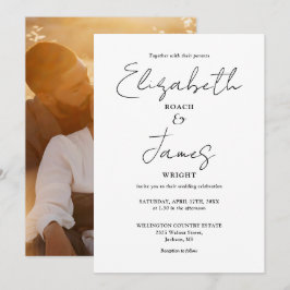 モノクロ ミニマル スクリプト フォト ウェディング 招待状