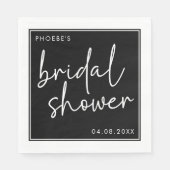 モノクロ ミニマル スクリプト ブライダル シャワー スタンダードランチョンナプキン (正面)