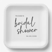 モノクロ ミニマル スクリプト ブライダル シャワー ペーパープレート (正面)