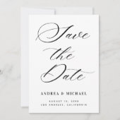 モノクロ ミニマル フォト & QR コード ウェディング セーブザデート (正面)