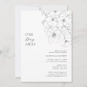 モノクロ ミニマル フラワー ワンデイ アウェイ 招待状 (正面)