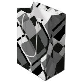 モノクロ モンドリアン スタイル 抽象幾何学 ミディアムペーパーバッグ (正面アングル)