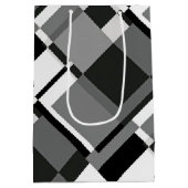 モノクロ モンドリアン スタイル 抽象幾何学 ミディアムペーパーバッグ (裏面)