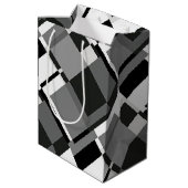 モノクロ モンドリアン スタイル 抽象幾何学 ミディアムペーパーバッグ (裏面アングル)