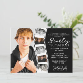 モノクロ ユニーク フィルムストリップ 6 枚の写真 卒業 招待状