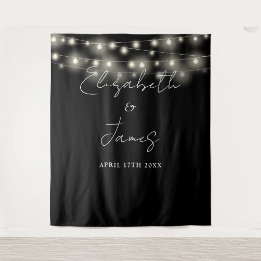 モノクロ ライト ウェディング フォト 背景 タペストリー (正面)