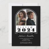 モノクロ レトロ アーチ フォト 卒業パーティー 招待状 (正面)