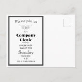 モノクロ レトロ チェック柄 会社 ピクニック インビテーションポストカード (裏面)