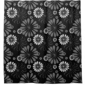 モノクロ レトロ フラワー シャワーカーテン (正面)