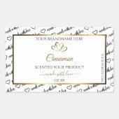 モノクロ ワード アート製品ラベル ゴールド ハート 長方形シール (正面)