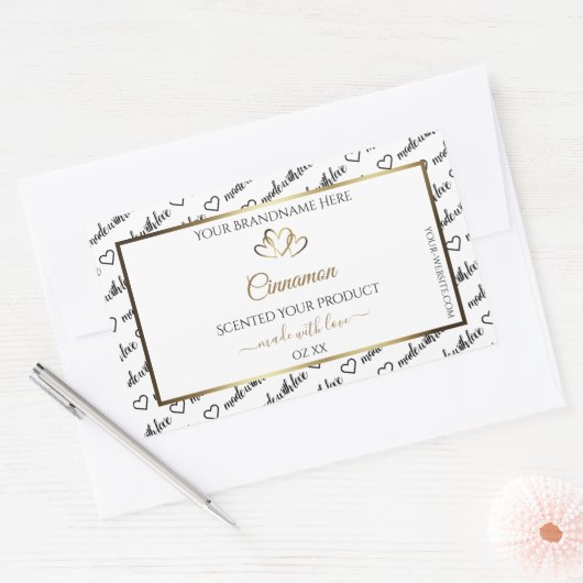 モノクロ ワード アート製品ラベル ゴールド ハート 長方形シール (封筒)