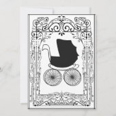 モノクロ ヴィンテージ カート デコ ベビーシャワー 招待状 (裏面)