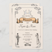 モノクロ ヴィンテージ レトロ 結婚式招待状 招待状 (正面/裏面)