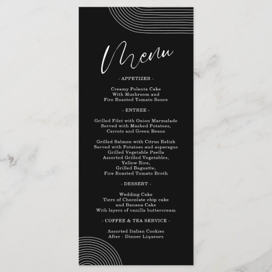 モノクロ 幾何学的なラインアート シンプル メニュー (正面)