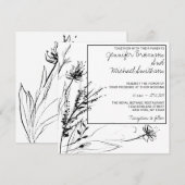モノクロ 花のスケッチ ボタニカル 招待状 (正面/裏面)