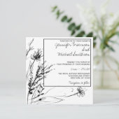 モノクロ 花のスケッチ ボタニカル 招待状 (スタンド正面)