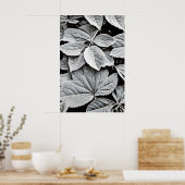 モノクロ、芸術的な葉の写真 ポスター (キッチン)