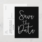 モノクロ SAVE THE DATE 現代的なスクリプト ポストカード (正面/裏面)