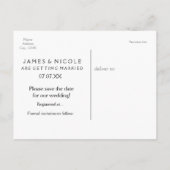 モノクロ SAVE THE DATE 現代的なスクリプト ポストカード (裏面)