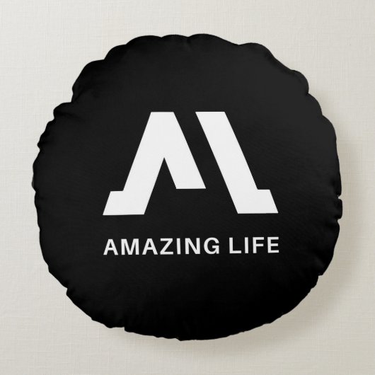 モノクロAロゴ Amazing Life ラウンドクッション (正面)