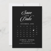 モノクロQRコードカレンダーのクラシックな結婚式の保存日 セーブザデート (正面)