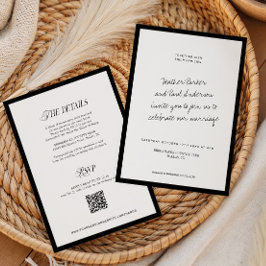 モノクロQRコード クラシック ミニマル ウェディング 招待状