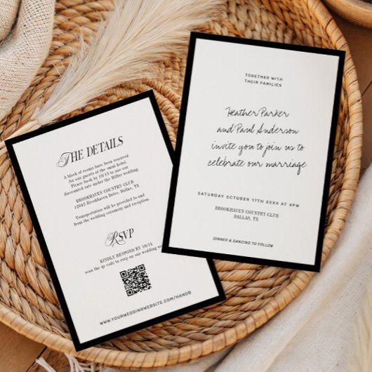 モノクロQRコード クラシック ミニマル ウェディング 招待状