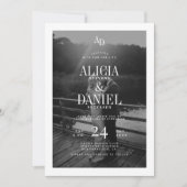 モノクロQRコードRSVP結婚式フォト 招待状 (正面)