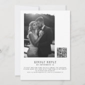 モノクロQRコードRSVP結婚式フォト 招待状 (裏面)