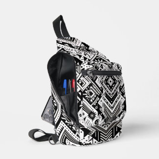 モノクロTribal -はっきりした Symmetry in Black スリングバッグ