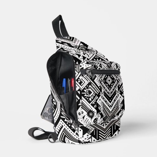 モノクロTribal -はっきりした Symmetry in Black スリングバッグ (見開き)