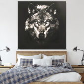 モノク威厳のあるロワイルドウルフ キャンバスプリント (インサイチュ (寝室))