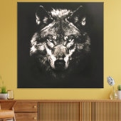 モノク威厳のあるロワイルドウルフ キャンバスプリント (インサイチュ (リビング))