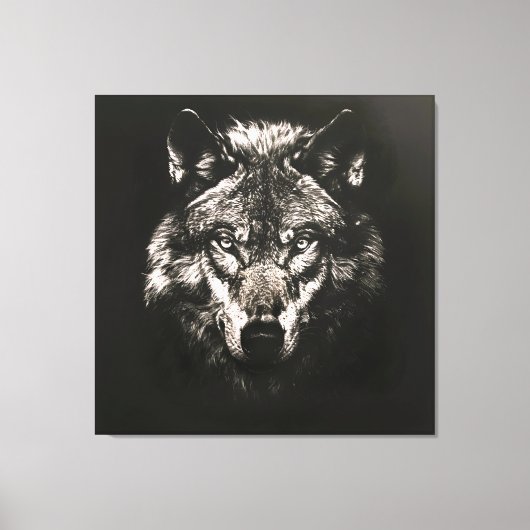 モノク威厳のあるロワイルドウルフ キャンバスプリント (正面)