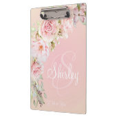 モノグエレガントラムピンク水彩バラ クリップボード (左)