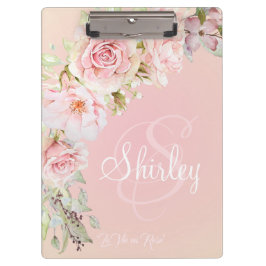 モノグエレガントラムピンク水彩バラ クリップボード
