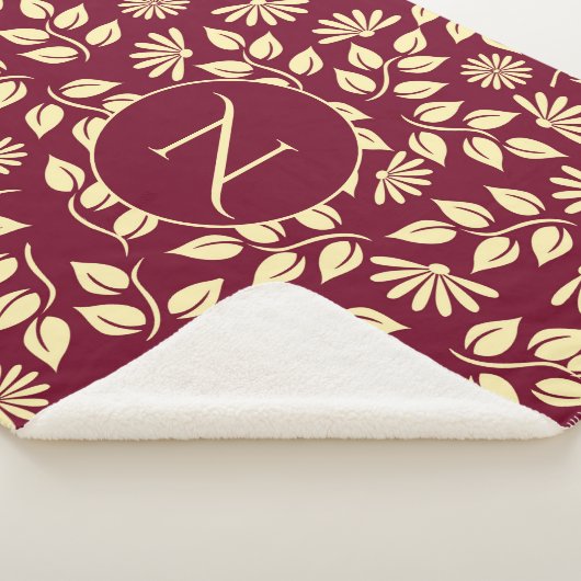 モノグエレガントラムリーフデイジーパターンバーグンディ浴 シェルパブランケット (3/4)