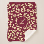 モノグエレガントラムリーフデイジーパターンバーグンディ浴 シェルパブランケット (正面)