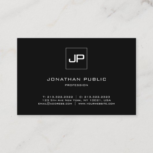 モノグエレガントラム黒と白のプロフェッショナル上部 名刺 (正面)