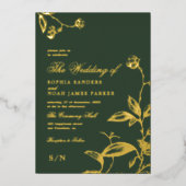 モノグエレガントラモダンム結婚の暗緑色金ゴールド 箔招待状 (正面)