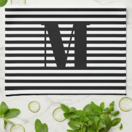 モノグカスタマイズラムイニシャル白黒ストライプ キッチンタオル