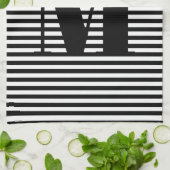 モノグカスタマイズラムイニシャル白黒ストライプ キッチンタオル (折り畳み)