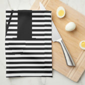 モノグカスタマイズラムイニシャル白黒ストライプ キッチンタオル (四つ折り)