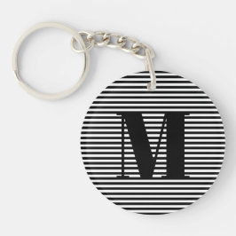 モノグカスタマイズラムイニシャル白黒ストライプ キーホルダー