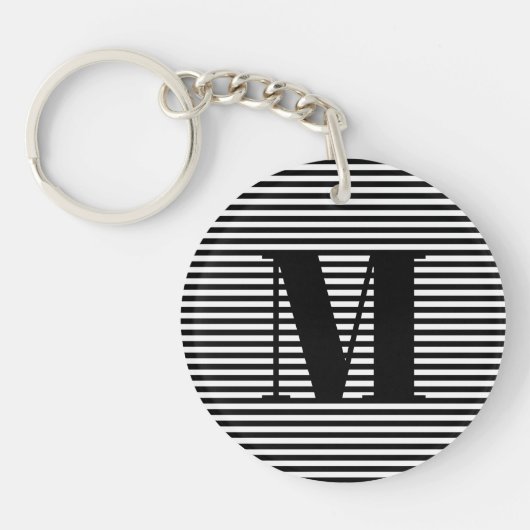 モノグカスタマイズラムイニシャル白黒ストライプ キーホルダー (正面)